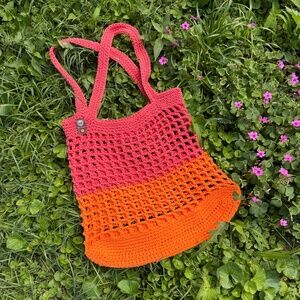 Handmade Crochet Pink and Orange Market Bag